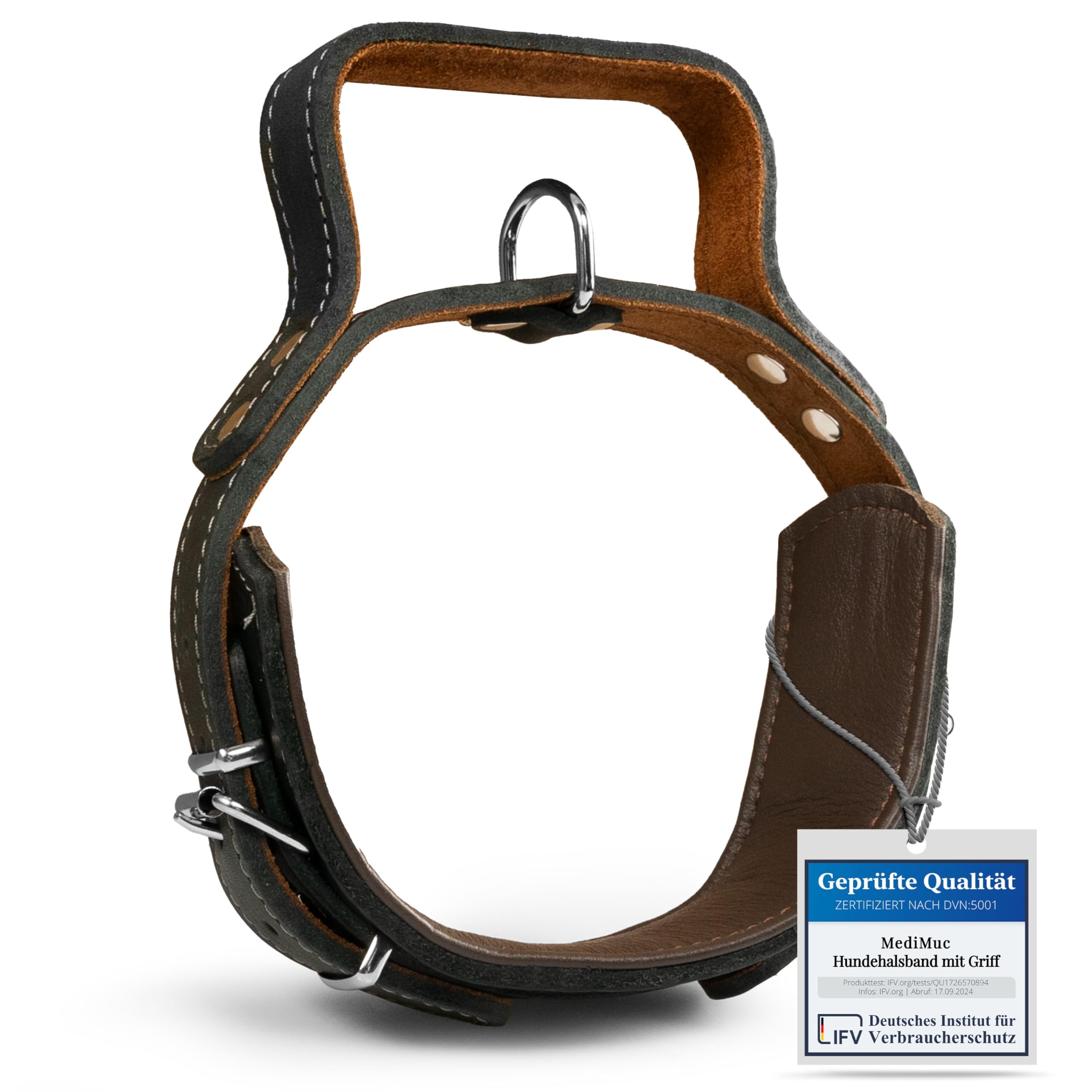 Hundehalsband mit Griff, Dickes qualitativ hochwertiges Leder 55cm x 60mm Erziehungshalsband Robustes taktisches Halsband bis zu 12cm verstellbar weich gepolstert
