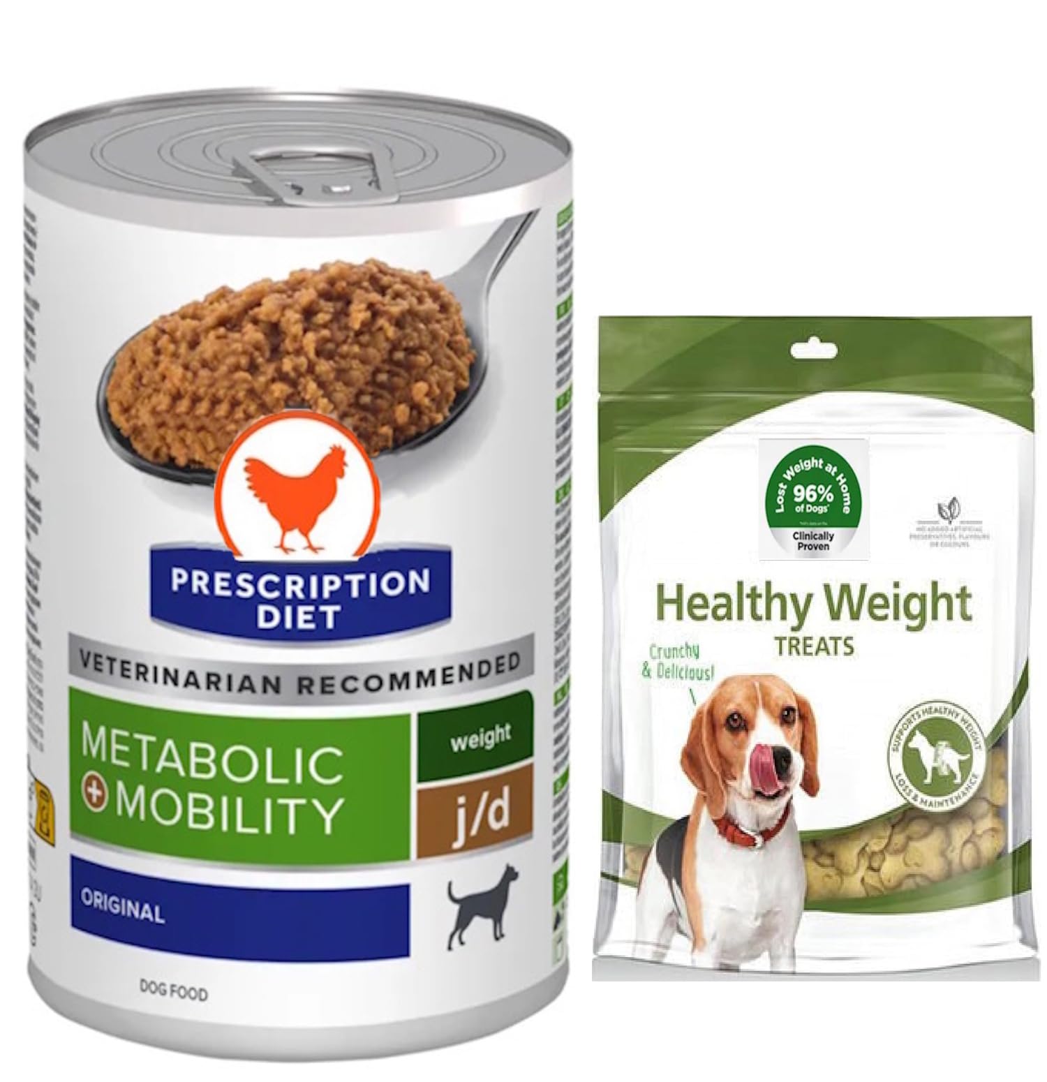 Diet Canine j/d Metabolic + Mobility Wet Dog Food Chicken Flavour 370g + Healthy Weight Dog Treats 200g – Supports Joint Health, Mobility & Weight Control, Complete Daily Nutrition
