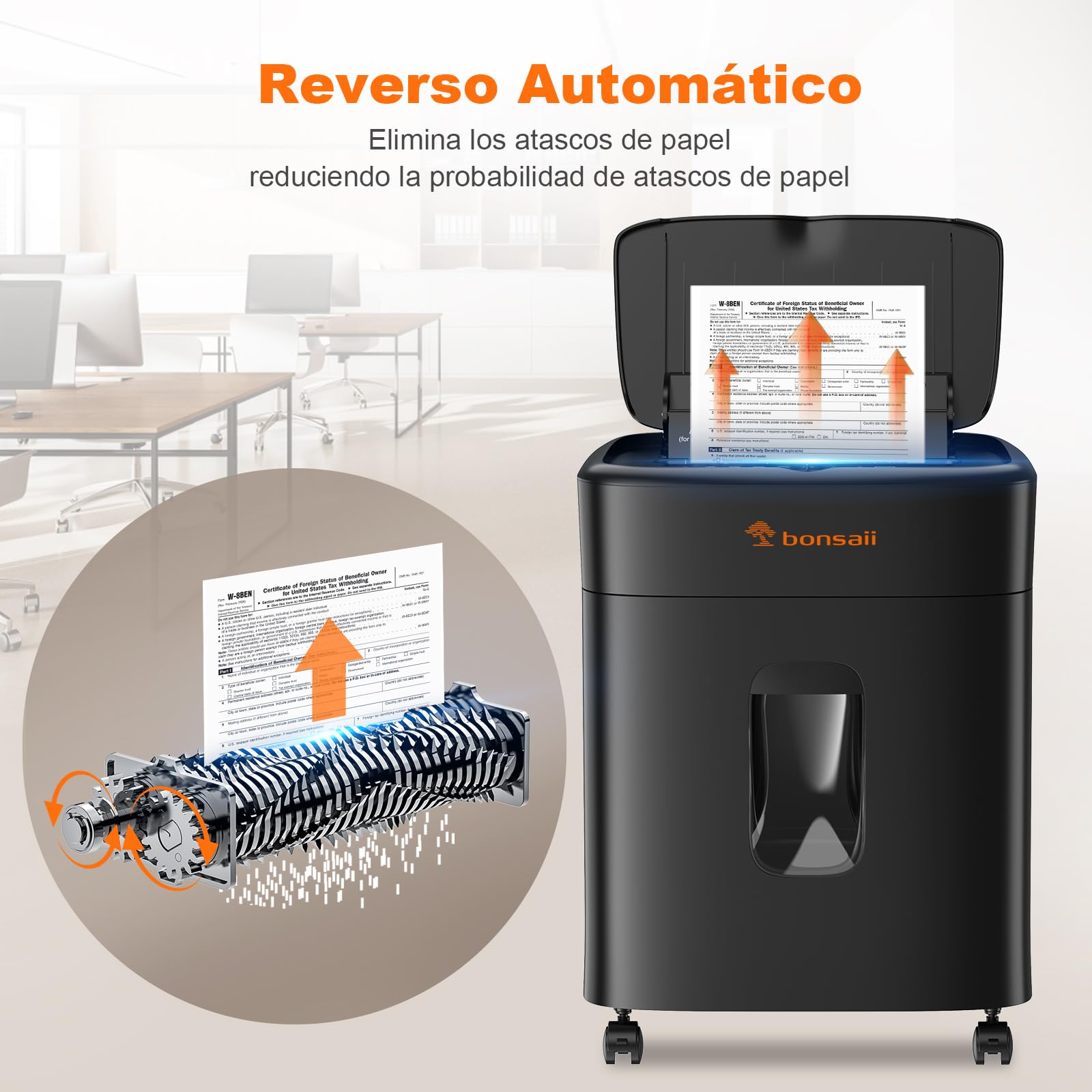 Bonsaii Destructora de Papel 100 Hojas Auto-Feed, Microcorte P-4 | Antiatasco, 30 min continuo, depósito 16 L, silencioso, para hogar y oficina, C231-D