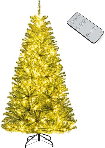 Miniatura 28 de GOFLAME Árbol de Navidad artificial preiluminado de 8 pies con luces LED blancas cálidas y conos de pino, decoración navideña para el hogar