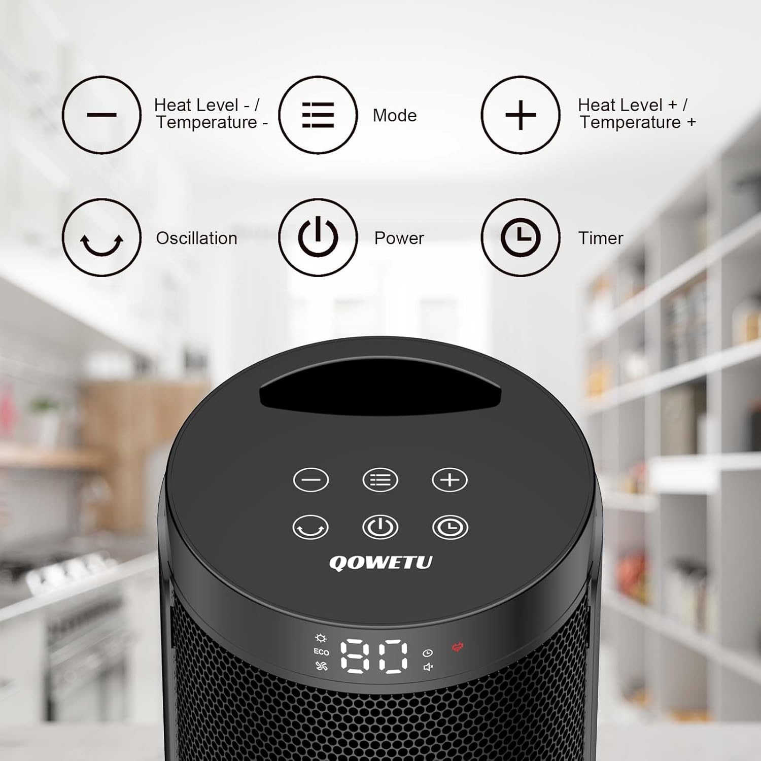 Small Portable Space Heater for Indoor Use - QOWETU 1500W Electric Heaters with Thermostat, 70° Oscillation, 5 Modes, Remote, 12H Timer, Quiet Heater for Office, Bedroom, Large Room