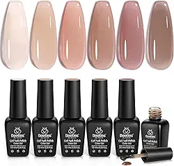 Beetles Conjunto de esmalte de gel de outono – Kit de esmalte de gel neutro de geleia marrom nude 6 cores, efeito transparente, absorção UV, faça você mesmo, arte em unhas francesas, presentes de