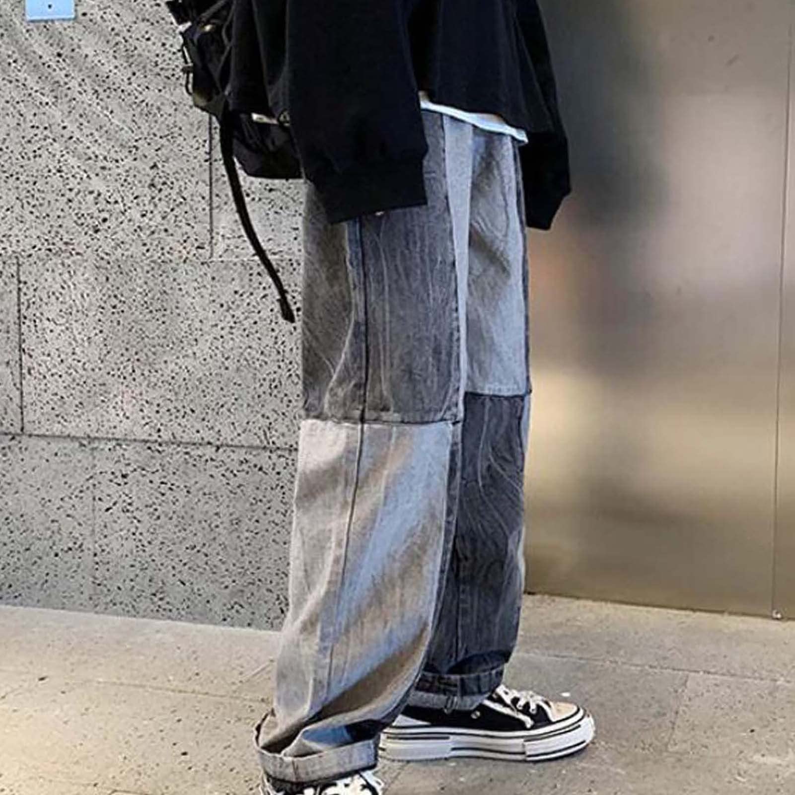 Men's Patchwork Jeans Casual Denim Pants Y2K Baggy Jeans Wide Leg