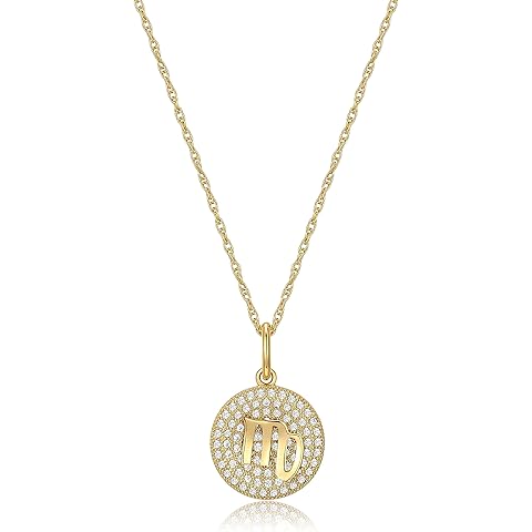 MORGAN & PAIGE .925 Sterling Silver 14K Yellow Gold Plated Cubic Zirconia Zodiac Sign Pendant Necklaces for Women - Zodiac Sign Silver Necklace for Women, Hypoallergenic Jewelry for Her, 18