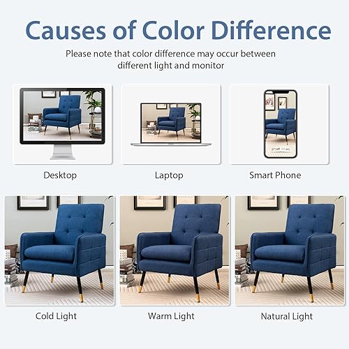 Miniatura 7 de Giantex Silla decorativa moderna de mediados de siglo, sillón tapizado con respaldo copetudo, patas de metal, almohadillas ajustables, sofá