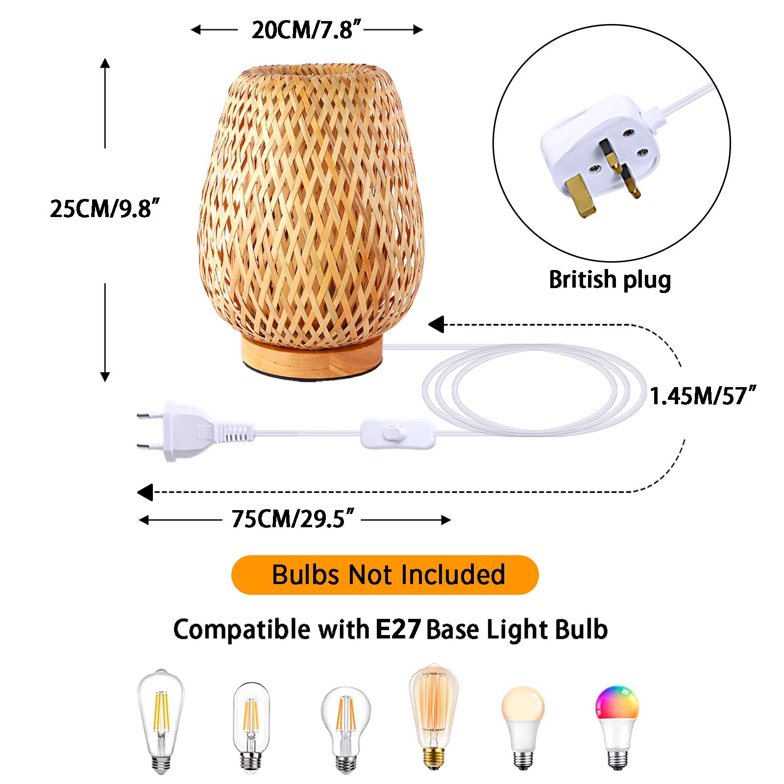 Boho bambusowa mała lampa stołowa wiklinowa tkana, lampy biurkowe do sypialni, nocna lampka do czytania, wystroju domu