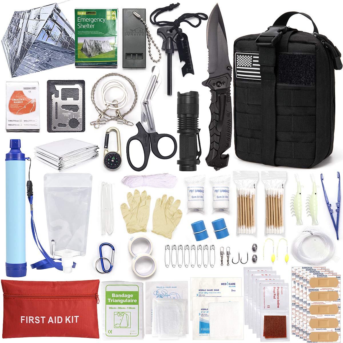 Survival Gear and Equipment, First Aid Kit - with Molle System Compatible Outdoor Gear Emergency Kits Trauma Bag for Camping Boat Hunting Hiking Home Car Earthquake and Adventures