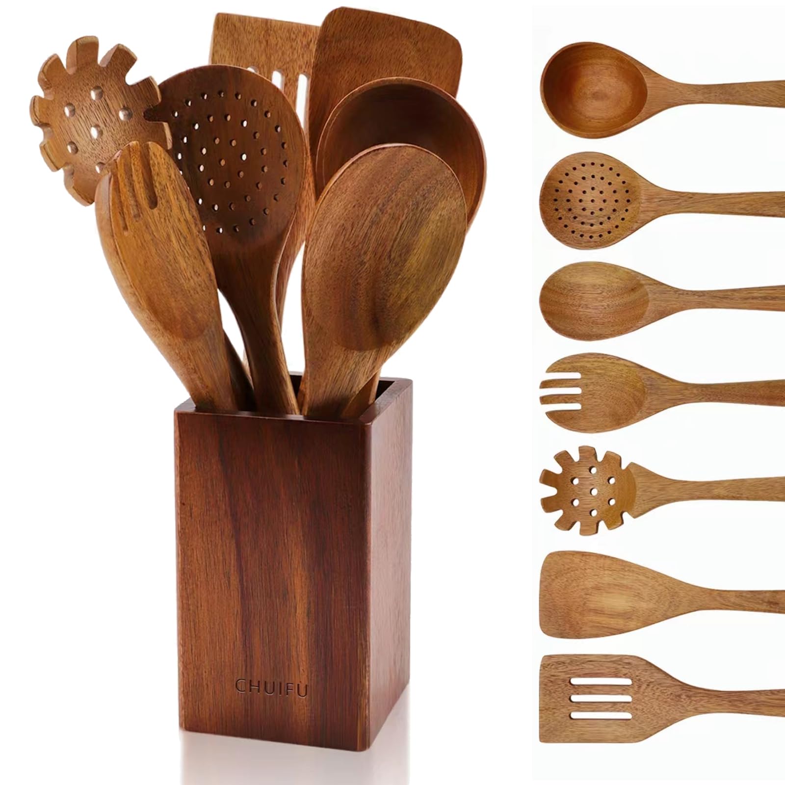 Utensilios de cocina de madera de 8 piezas: protege tus sartenes con elegancia