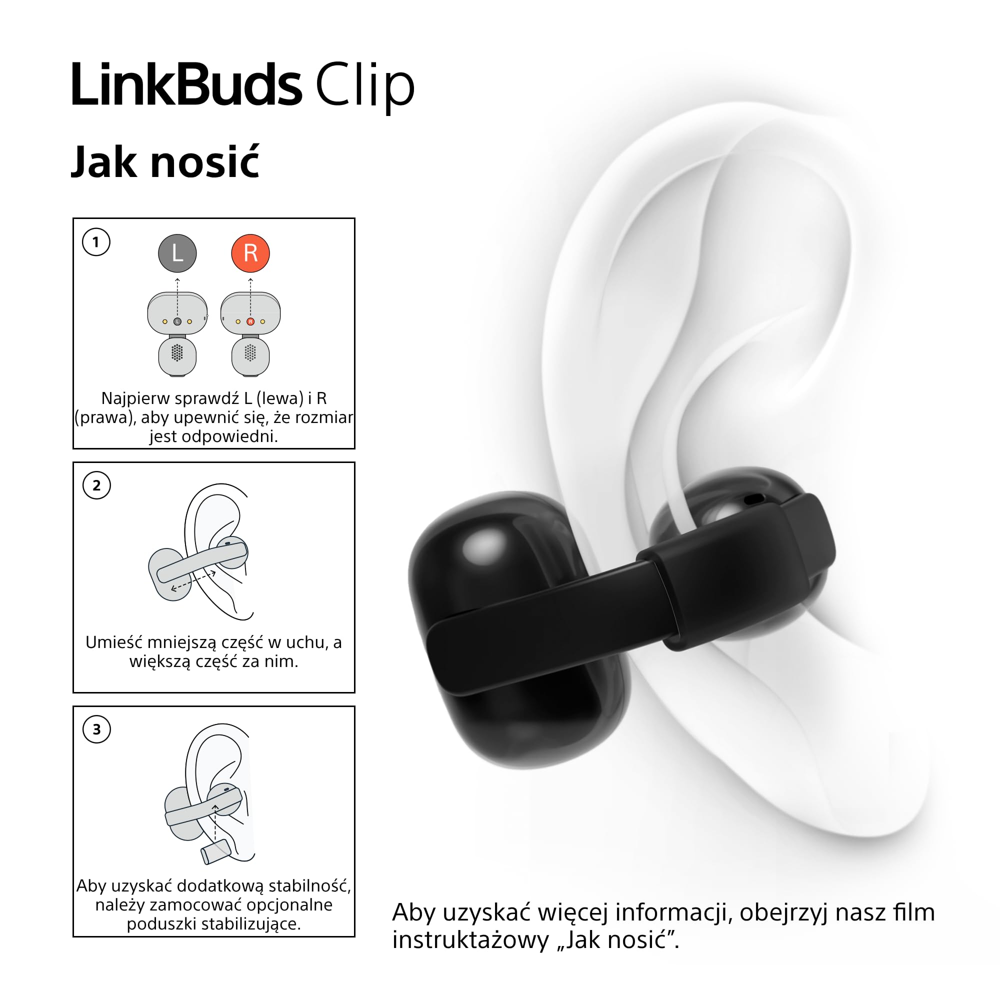 Sony LinkBuds Clip otwarte słuchawki z klipsem, 3 tryby słuchania i bogate brzmienie, IPX4, wyraźne rozmowy, do 37 h na baterii, asystent AI, sterowanie dotykiem, iOS i Android – Lawendowe