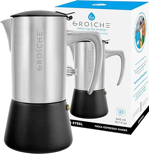 Vista 11 de GROSCHE Milano Moka - Olla cafetera de expreso para estufa, Cafetera Greca, Cafetera y máquina de expreso percoladora para estufa Acero