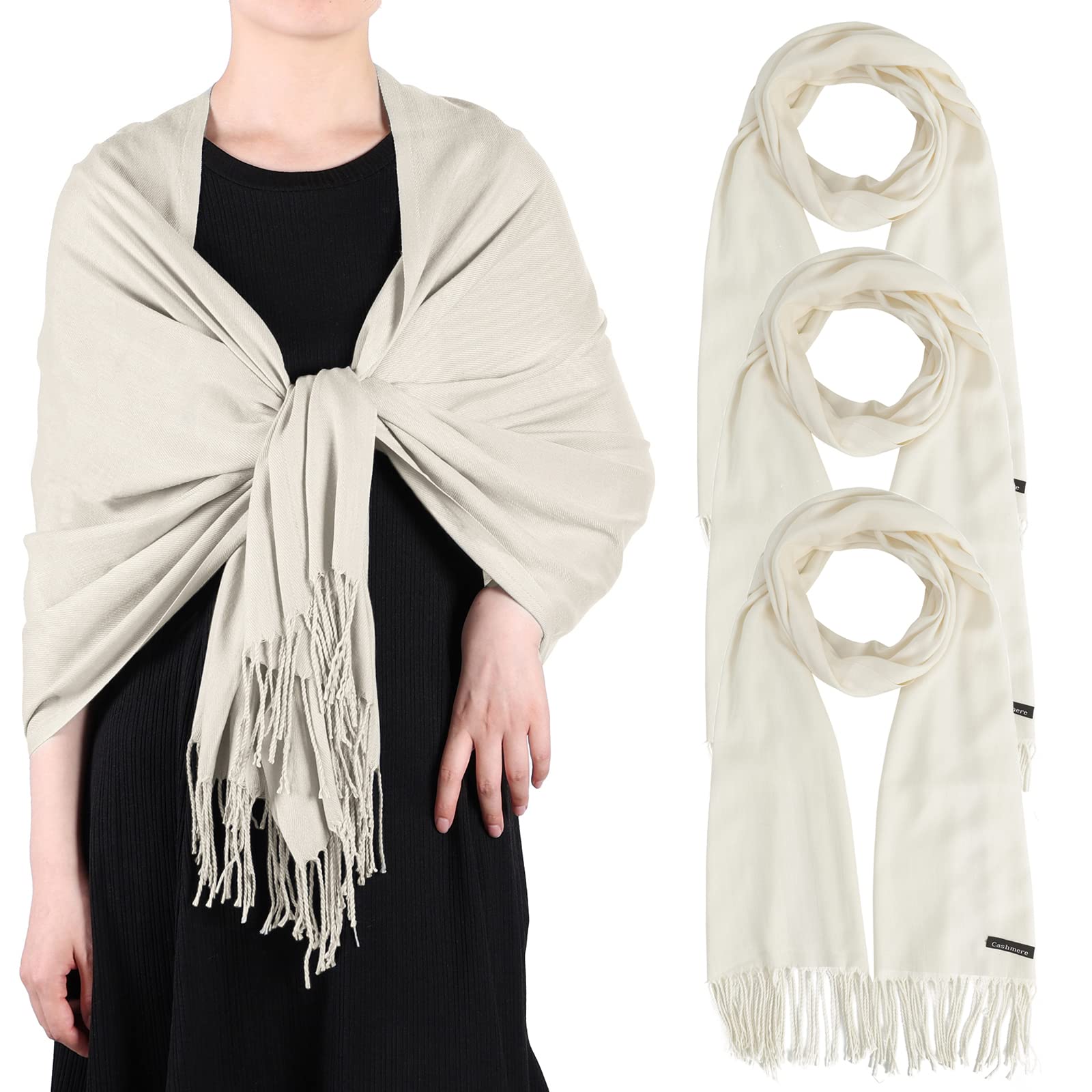 COOKOOWomen's Soft Pashmina Shawl Wrap and Large Scarf for Evening Dress Bridesmaid Wedding Party Banquet Shawl with Fringes