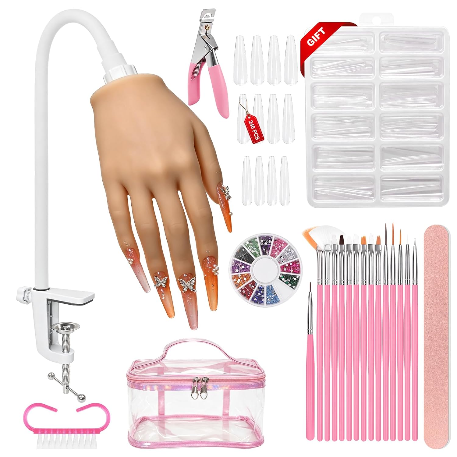 Silicone Practice Hand for Acrylic Nails,Mannequin Hand in Pink Bag
