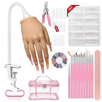 Silicone Practice Hand for Acrylic Nails,Mannequin Hand in Pink Bag