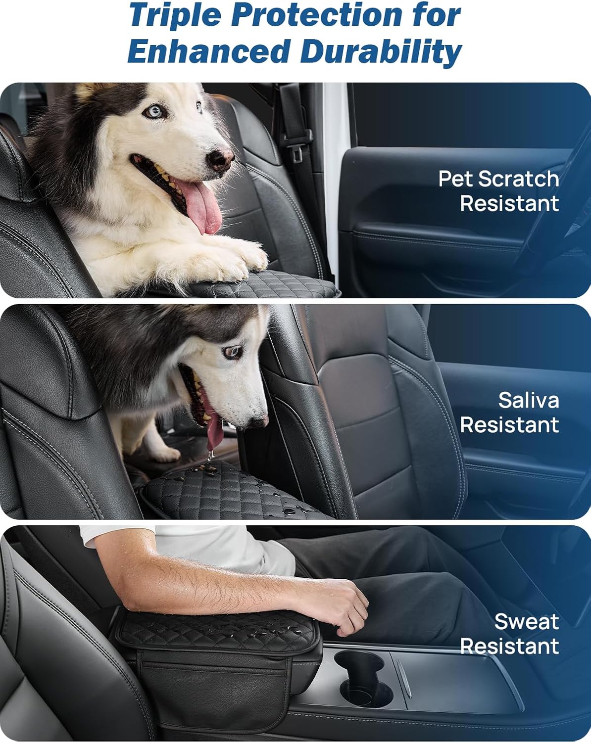 JOYTUTUS Center Console Cover with Storage Bag for SUV Sedan Car, Thin Middle Console Cover Arm Rest Pad, Leather 12.6 x 7.75 x 0.66