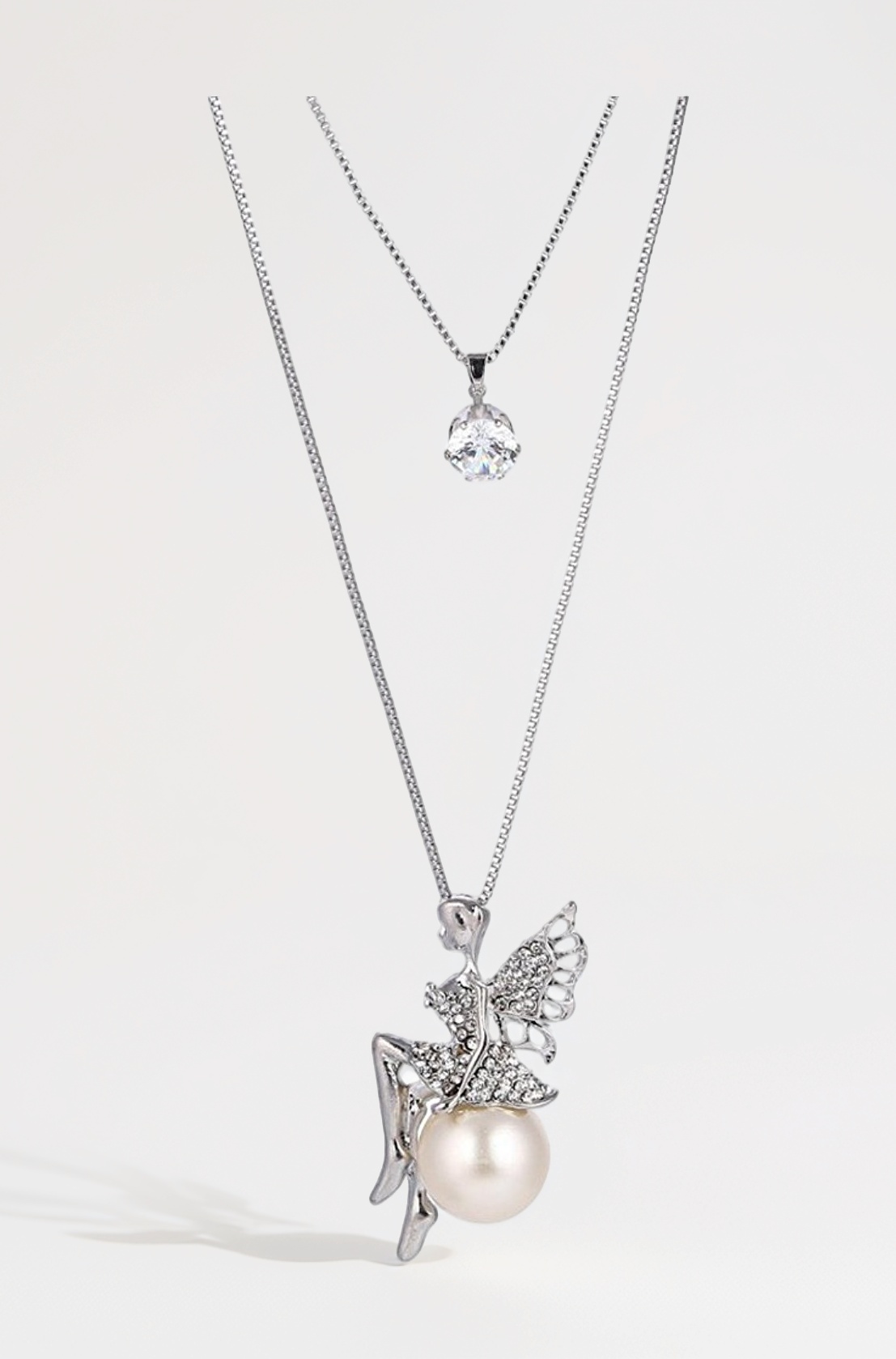 Long Chain Angel Wings Pendent for Women and Girls (Silver)(rrsd8620np)