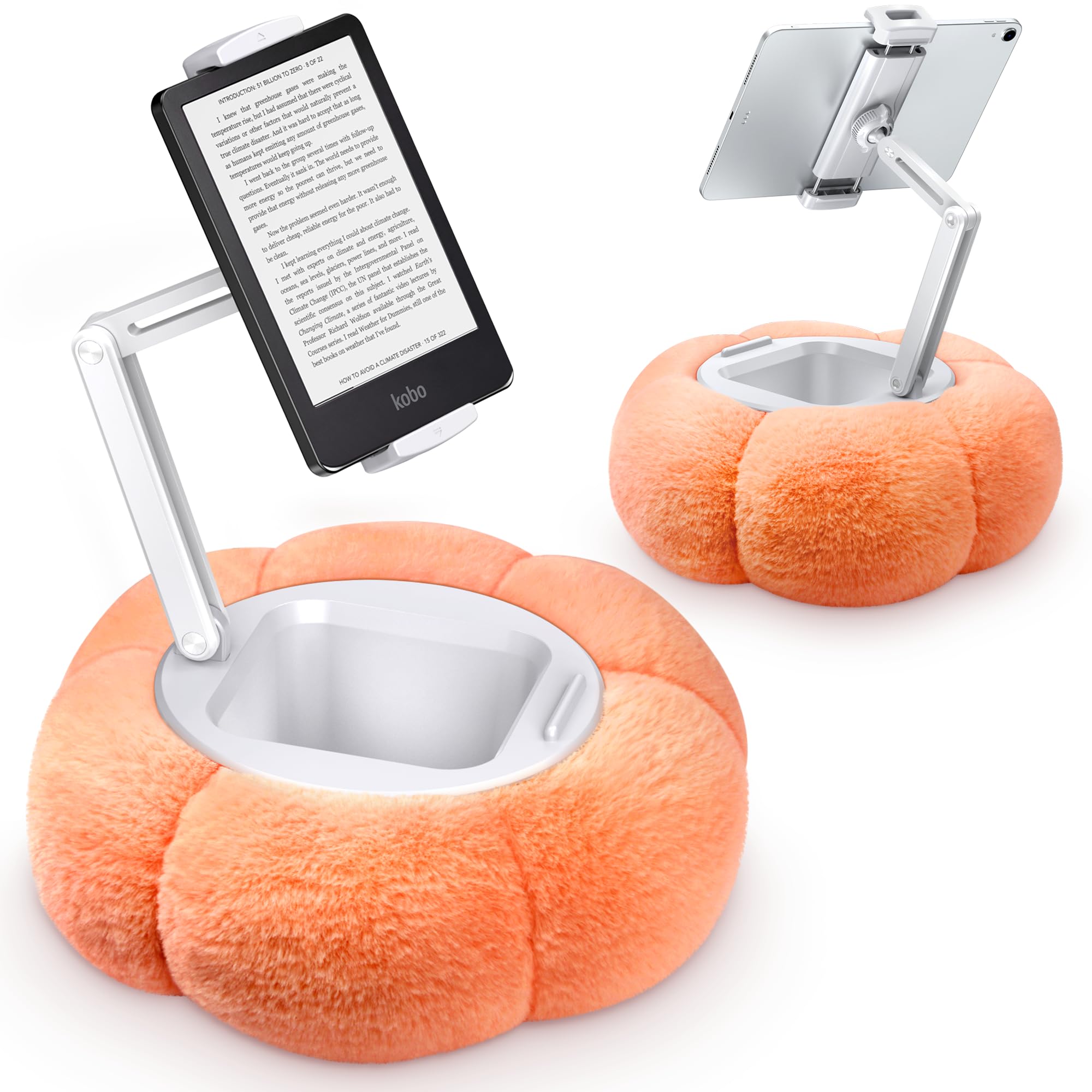 CreaDream Pumpkin Tablet Pillow Stand Holder for Kindle iPad, Adjustable Phone Pillow Stand for Lap Bed with Detachable Snack Bowl, Compatible with