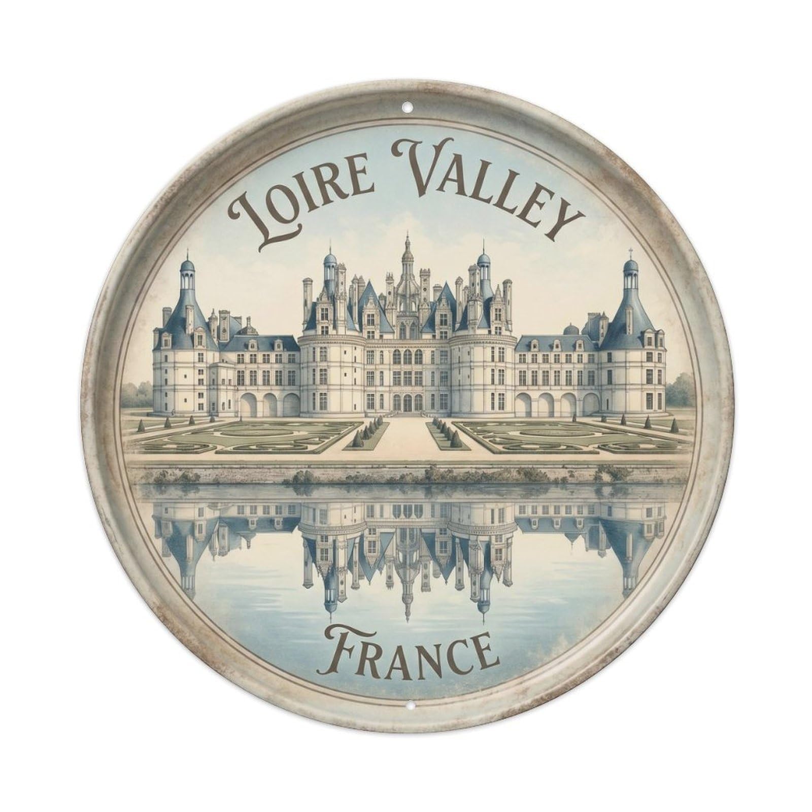 Vintage Travel Loire Valley France Metal Tin Sign Plaque Wall Decor for Cafe, Club, Garden Round Metal Poster 8x8Inch
