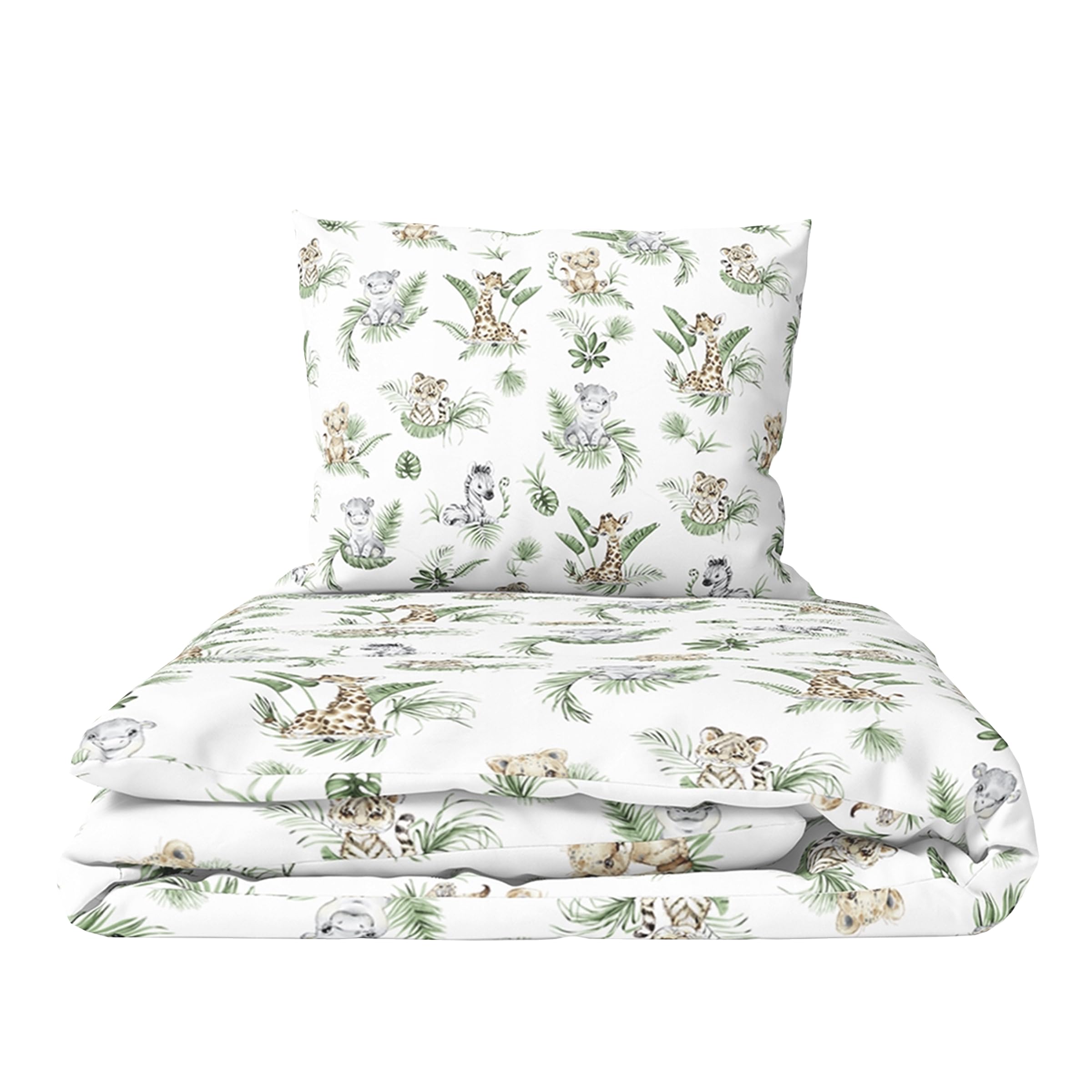 Baby Comfort 33 2-Piece Toddler Duvet & Pillow Set - 100X75 Cm - 100% Cotton Breathable Fabric - Machine Washable Quilted Bedding For Cot Bed 12M+ (Safari)