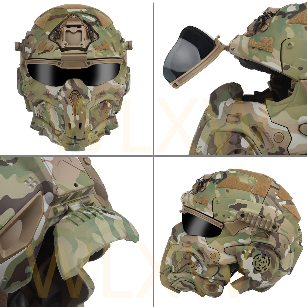 WLXW Casco Integrale Tattico Airsoft - Con Cuffie E Ventole Antiappannamento