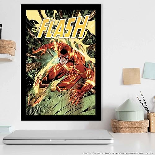 Miniatura 5 de DC Comics The Flash Fiery Scene - Decoración de pared de madera enmarcada  Arte de pared Flash para hombre cueva o sala de cine
