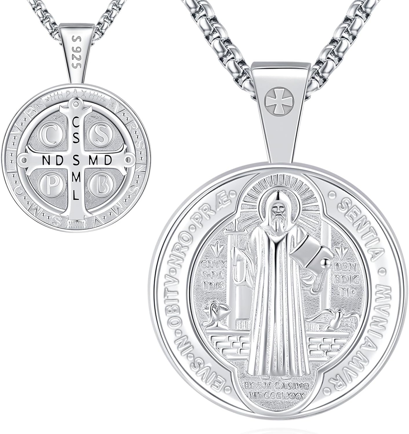 Eusense St Michael Necklace for Men Women Gold Sterling Silver 925 Saint Christopher Pendant Virgin Mary Miraculous Medalla de Praying Hand San Benito Benedict Jewelry