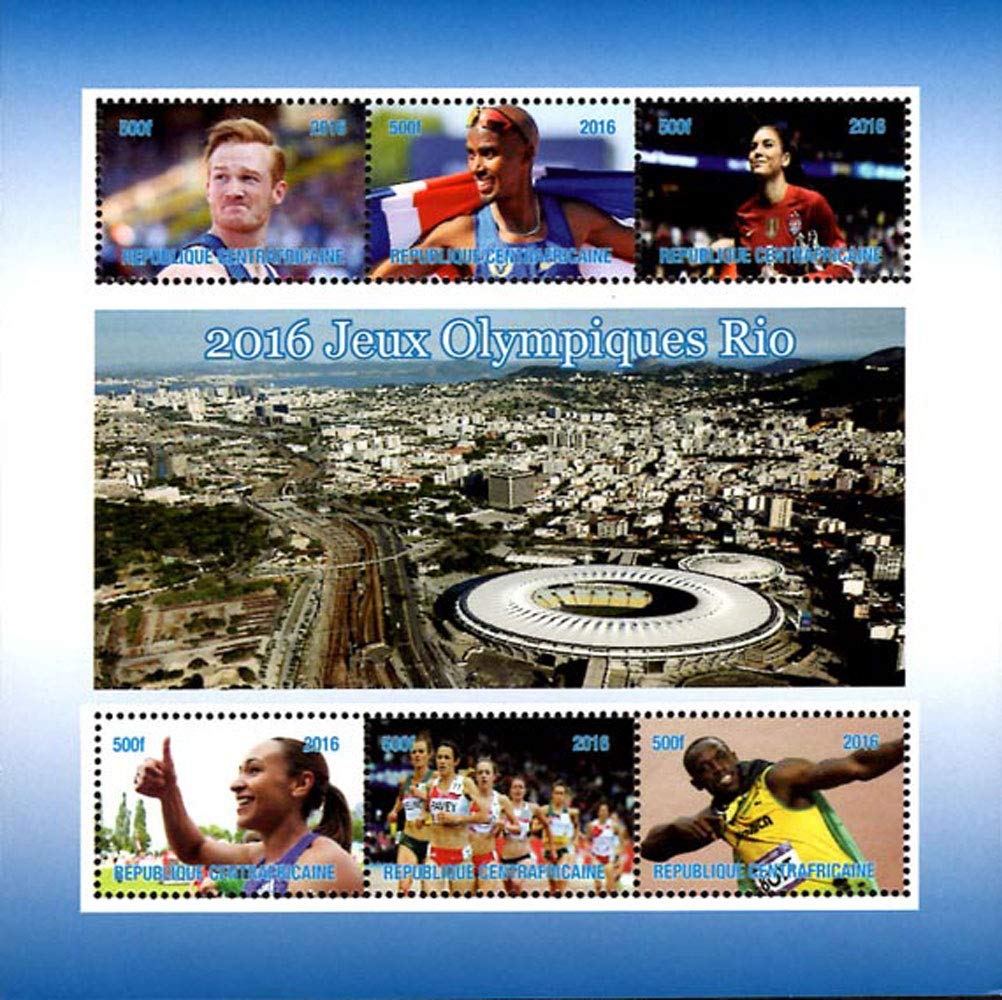 GenericStamps-Hobby: Central African Republic 2015 Rio Olympics, Usain Bolt Mo Farah | 6v Mint Thematic Stamps (1 Full Sheet)