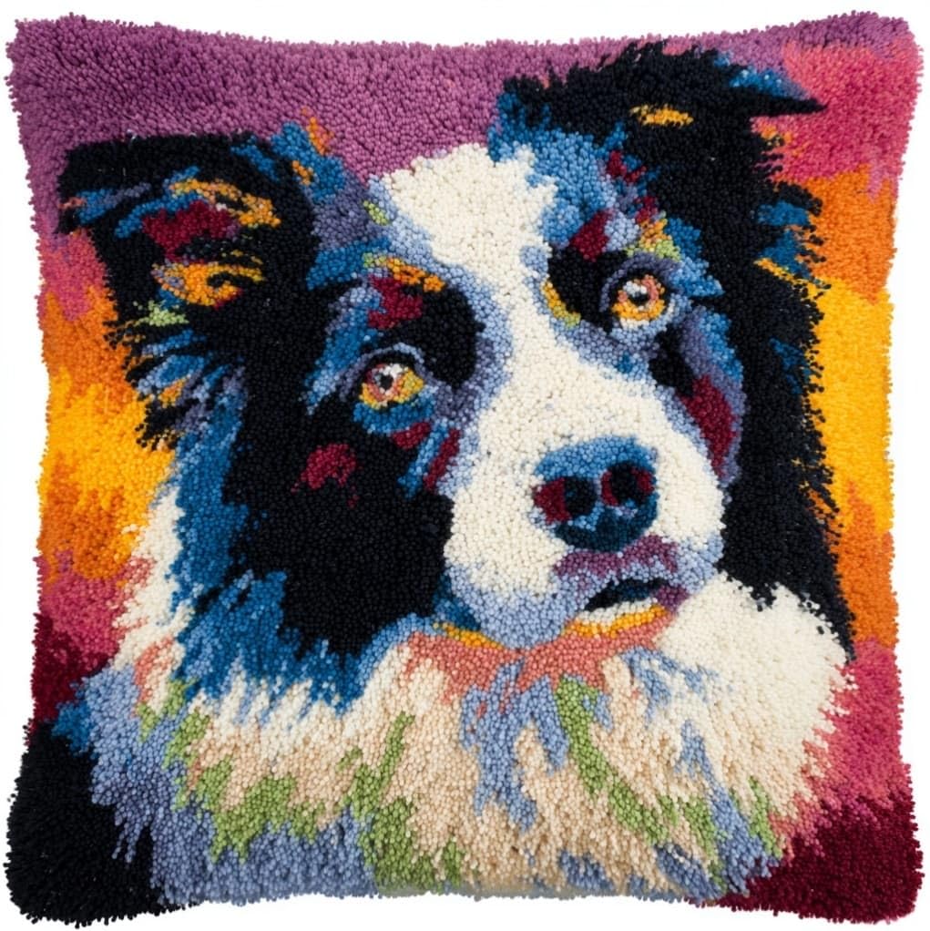 Henypt Latch Hook Craft Kit 17x17 Inch,Border Collie Animal Dog