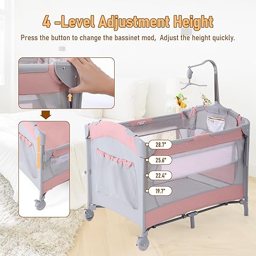Miniatura 2 de Jaoul Cuna 5 en 1 para bebé, moisés junto a la cama, empacar y jugar con moisés y cambiador, corralito portátil de viaje para bebé con juguetes y