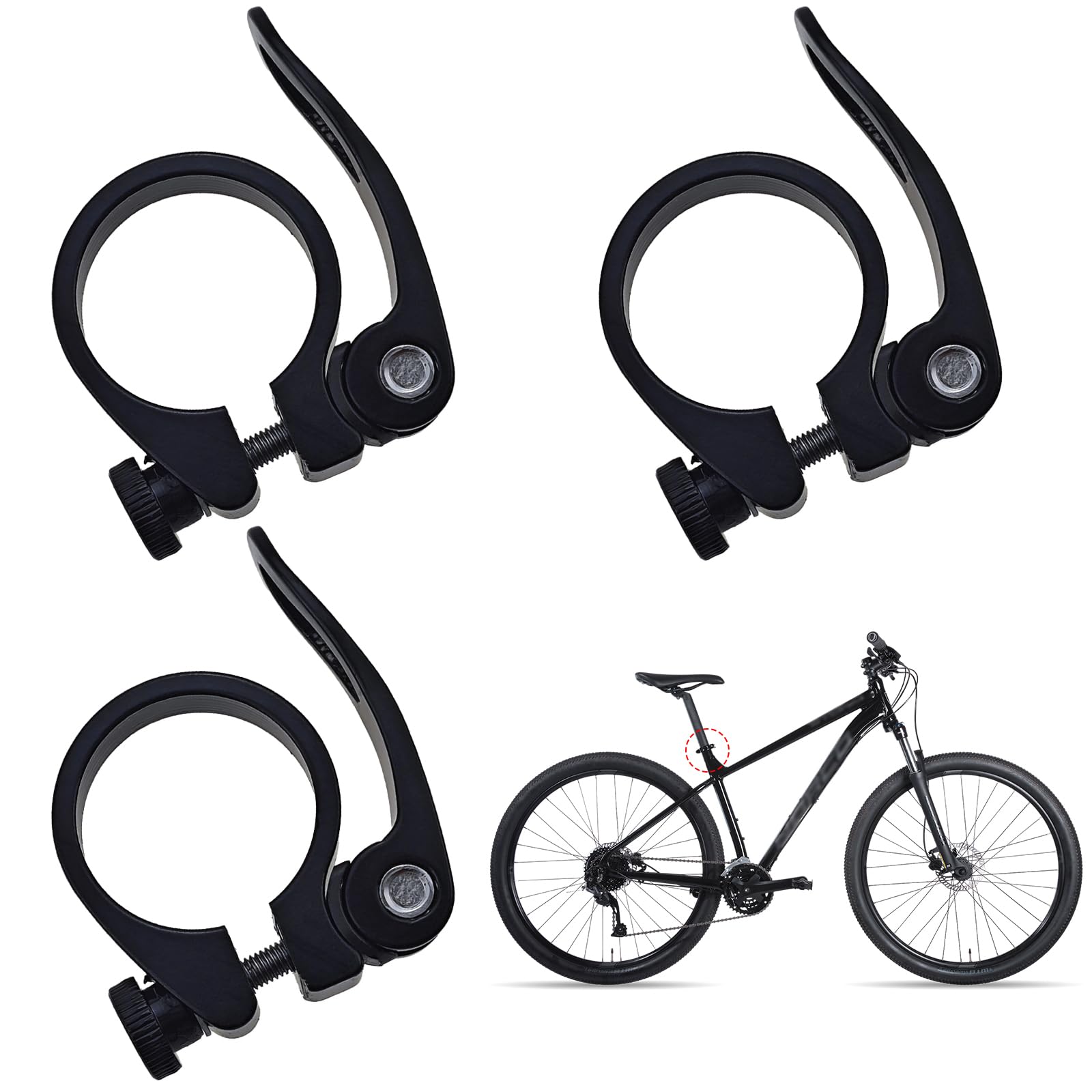 3 PACK Bike Seat Post Clamp, Aluminium Alloy Bicycle Quick Release Seatpost Collar, 34.9 Quick Release Seatpost Collar, Tune Seatpost Collar for Mountain Tube Bike