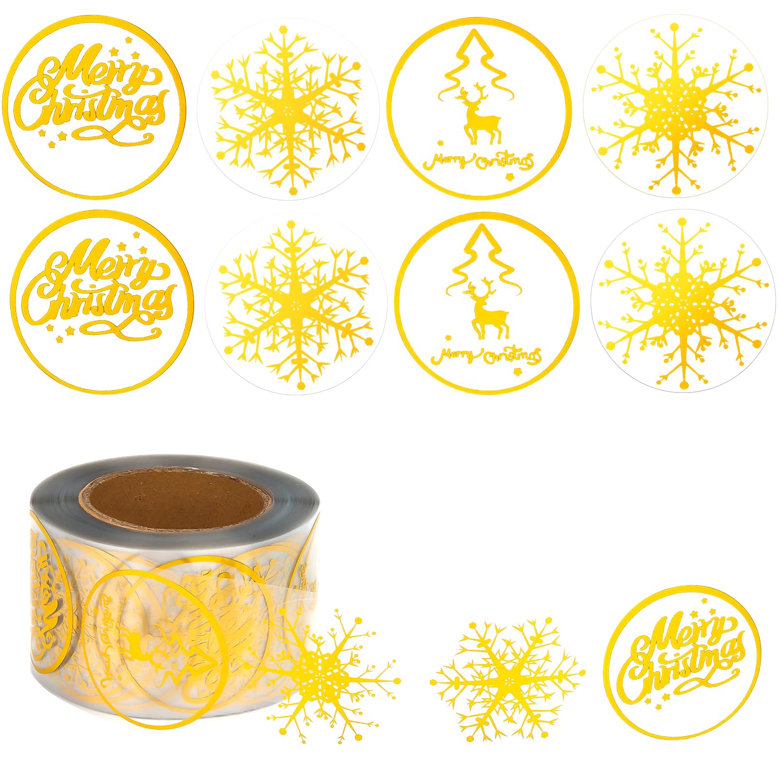 AIEX 500 Piezas 3,8cm Pegatinas para Navidad, Autoadhesivas Pegatinas de Sobres Decorativas de Regalos Etiquetas Redondas de Navidad para Decoración de Fiestas (Dorado, 4 Patrones)