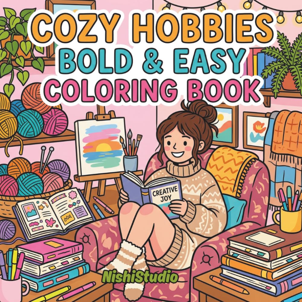 Cozy Hobbies Bold & Easy Coloring Book: Relaxing Knitting, Painting, Scrapbooking & Reading Scenes for Stress Relief and Creative Calm