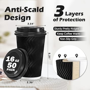 Lamosi Black 16 OZ 60 Pack Cups with Lids and 16 OZ 50 Pack Cups with Lids Sleeves and Stirs