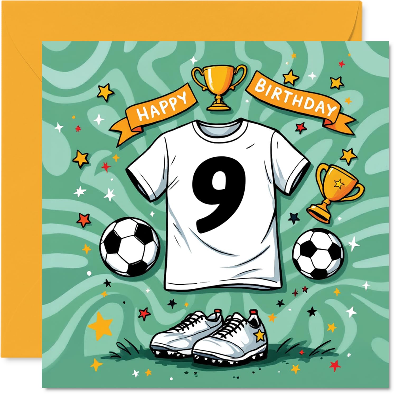 9th Birthday Cards for Boys Girls - Football Shirt - Happy Birthday Card for 9 Year Old Boy Girl Nephew Sister Daughter Cousin, 145mm Bday Greeting Cards