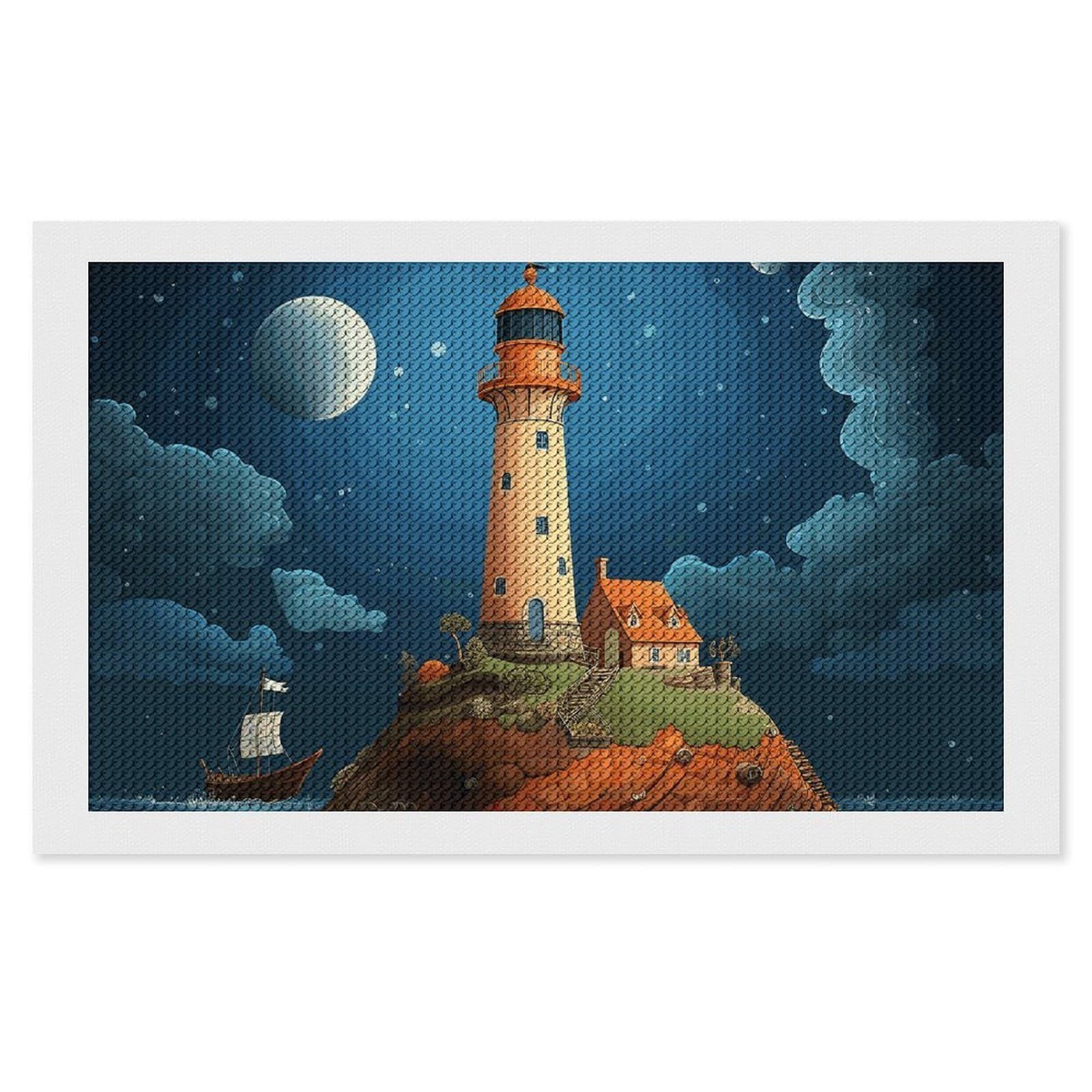 Diamond Painting Kits for Adults - DIY Diamond Art Kits for Beginners - Full 5D Paint Drill Diamond Dots Paintings- Catoon Whale Lighthouse Diamonds Pictures Gem Art And Craft Wall Decor 12"x20"
