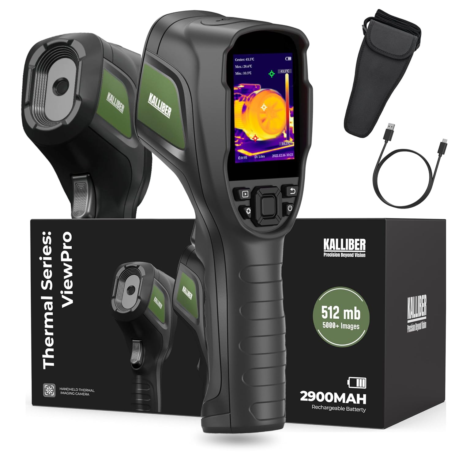 Kalliber Thermal Imaging Camera - 320 x 240 Screen Resolution, Inbuilt Storage 5000+ Images, 15 Hour Battery Handheld - 25Hz Infrared Camera, High/Low Temp Alarm, HVAC, Inspection & Electrical Faults