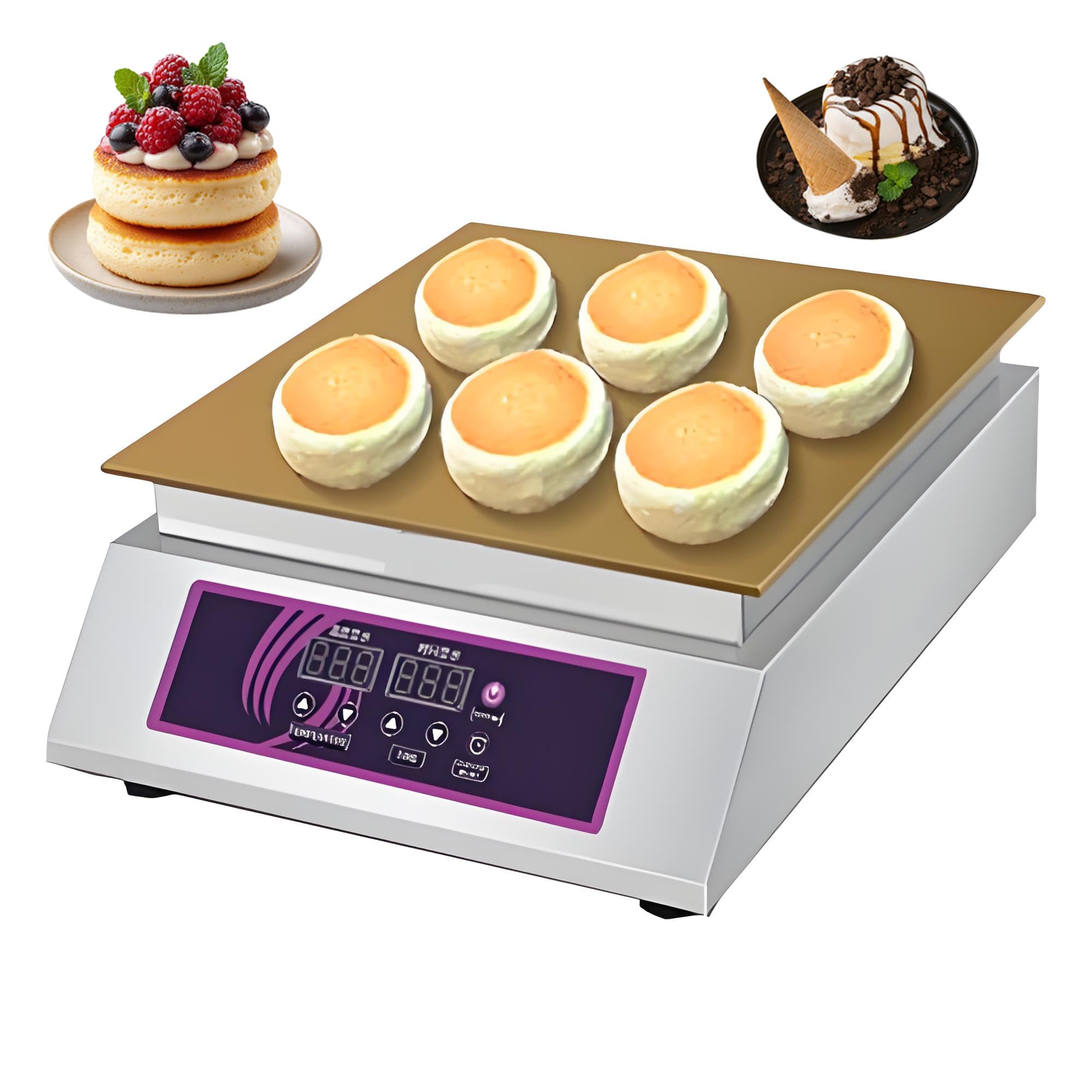 GSHSHOU Souffle Machine,Japanese Souffle Pancake Maker,Dorayaki Machine with Copper,Commercial Electric Griddle Time and Temperature Adjustable Singlehead