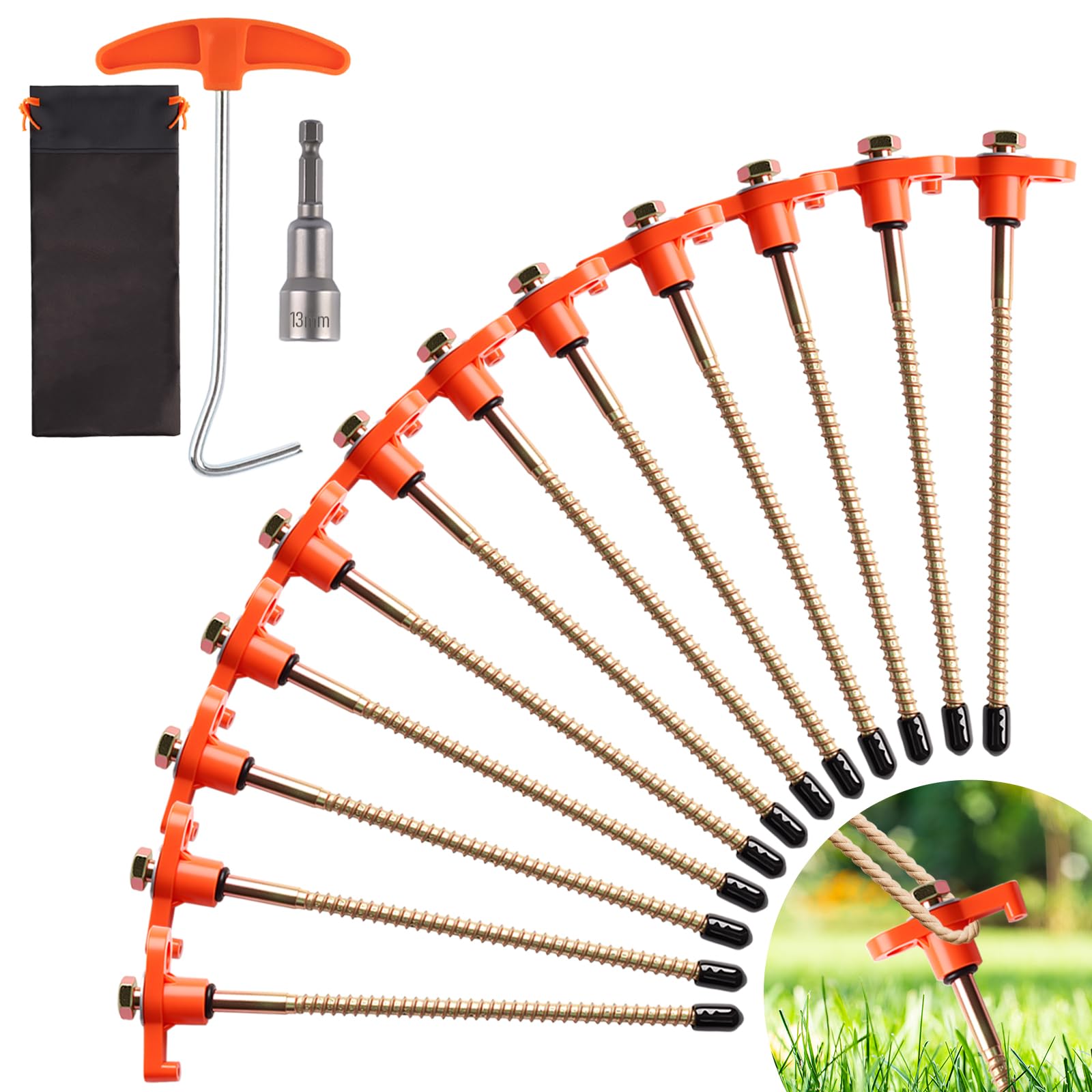 PAPAcroscoma Tent Pegs Metal Heavy Duty:15 Piece Set 8 Inches Hard Ground Tent Pegs Campers Rv Travelers Campsite Users Heavy Duty Tent Peg for Hard Ground Storage Bag Staple Remover 13mm Adapter