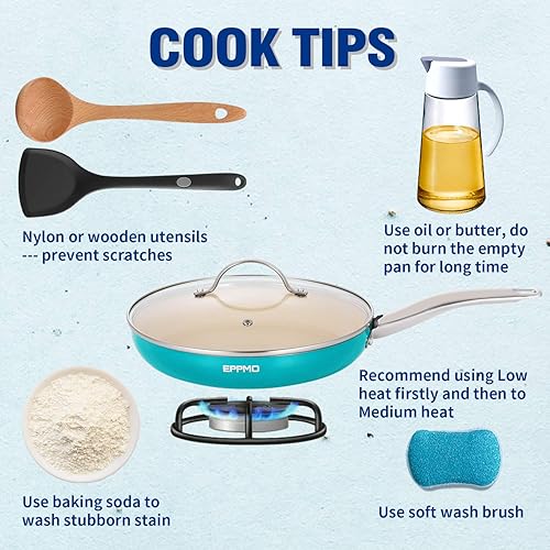 Miniatura 5 de EPPMO Sartén antiadherente de cerámica saludable con tapa, sin PTFE, compatible con inducción, apta para lavavajillas y horno, 12 pulgadas