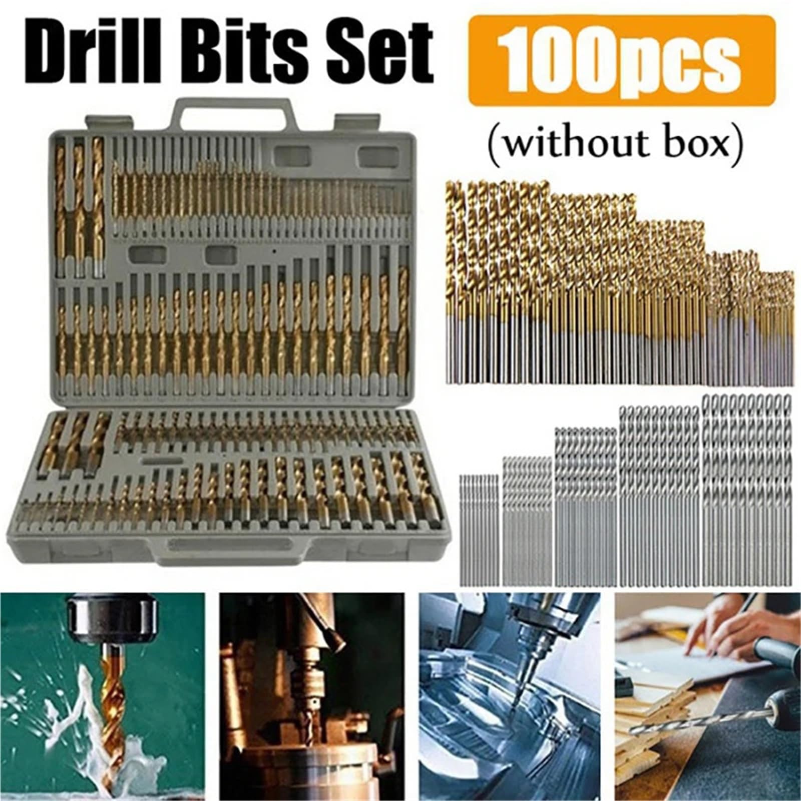 Punte Elicoidali Set di punte for trapano elicoidali da 100/50 pezzi con codolo esagonale strumenti perforazione for utensili elettrici for avvitatore a percussione HSS(100pcs Gold Silver)