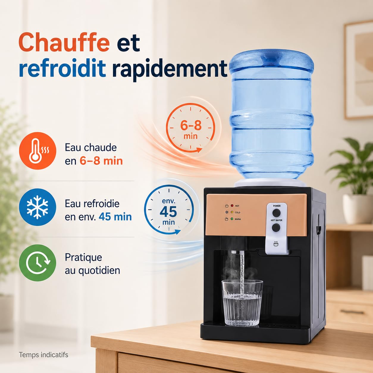 Distributeur d'eau électrique 550 W, source d'eau chaude et froide, pour bureau, maison, machine à eau avec bac de collecte d'eau amovible, pour seaux de 3,5 L, 5 L, 10 L, 18,9 L, pour