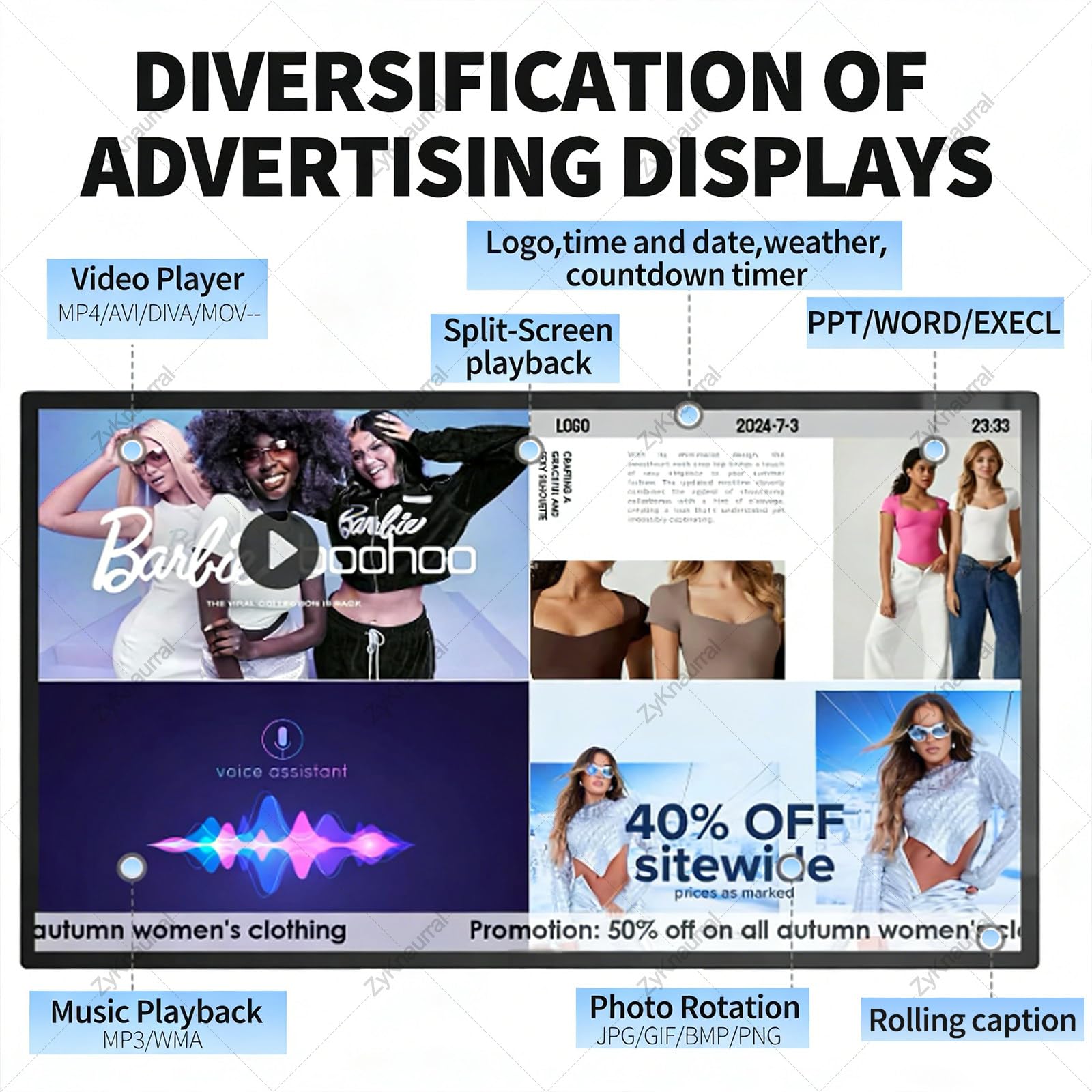 Display pubblicitario per segnaletica digitale - Lettore multimediale pubblicitario commerciale per attività di marketing in centri commerciali, display per poster LCD a parete/incorporato, con l