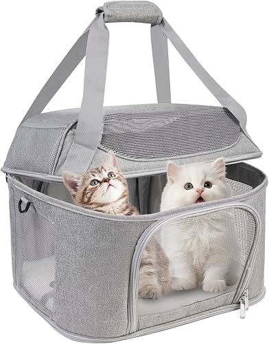 Soft Cat Carrier Up to 20 Lbs, Washable Pet Travel Bag for Kitten Puppy | Breathable Mesh, Medium to Big Pets Small Dog,Soft-sided Cloth Animal Crate for Car Travel Carrying, Safe for Vet Visit,Grey