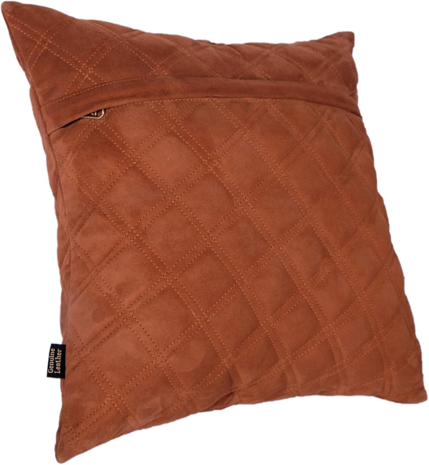 LL LEATHER LOVERS 100% Lambskin Suede Diamond Lattice Pattern Pillow Cover - Sofa Cushion Case - Decorative Throw Covers for Living Room & Bedroom - 16x16 Inches - Tan Suede Pack of 1