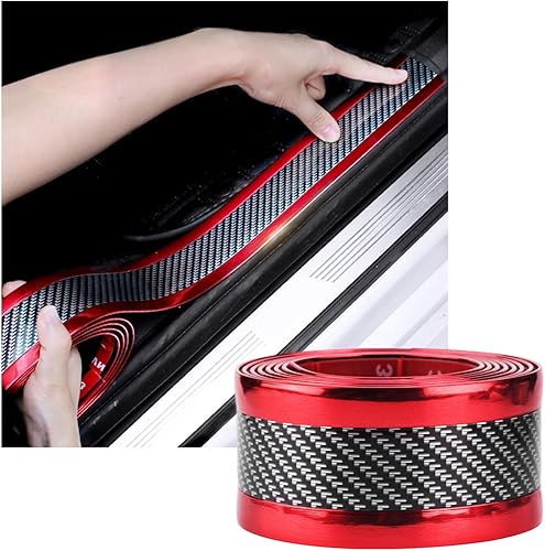 Suvnie Protectores de entrada para borde de puerta de automóvil, adhesivo anticolisión, cinta protectora de umbral de fibra de carbono impermeable,