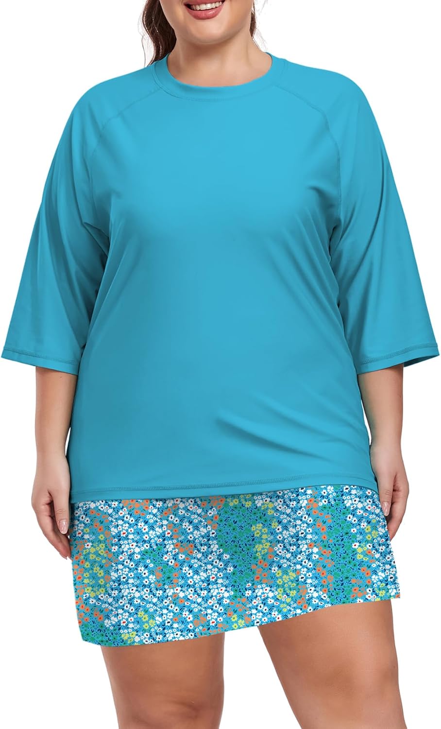 Inno Women's Plus Size 2 Piece Rash Guard Swimsuits Short Sleeve with Boyshorts UPF 50+ Surfing Swimwear 1X 2X 3X 4X 5X 6X