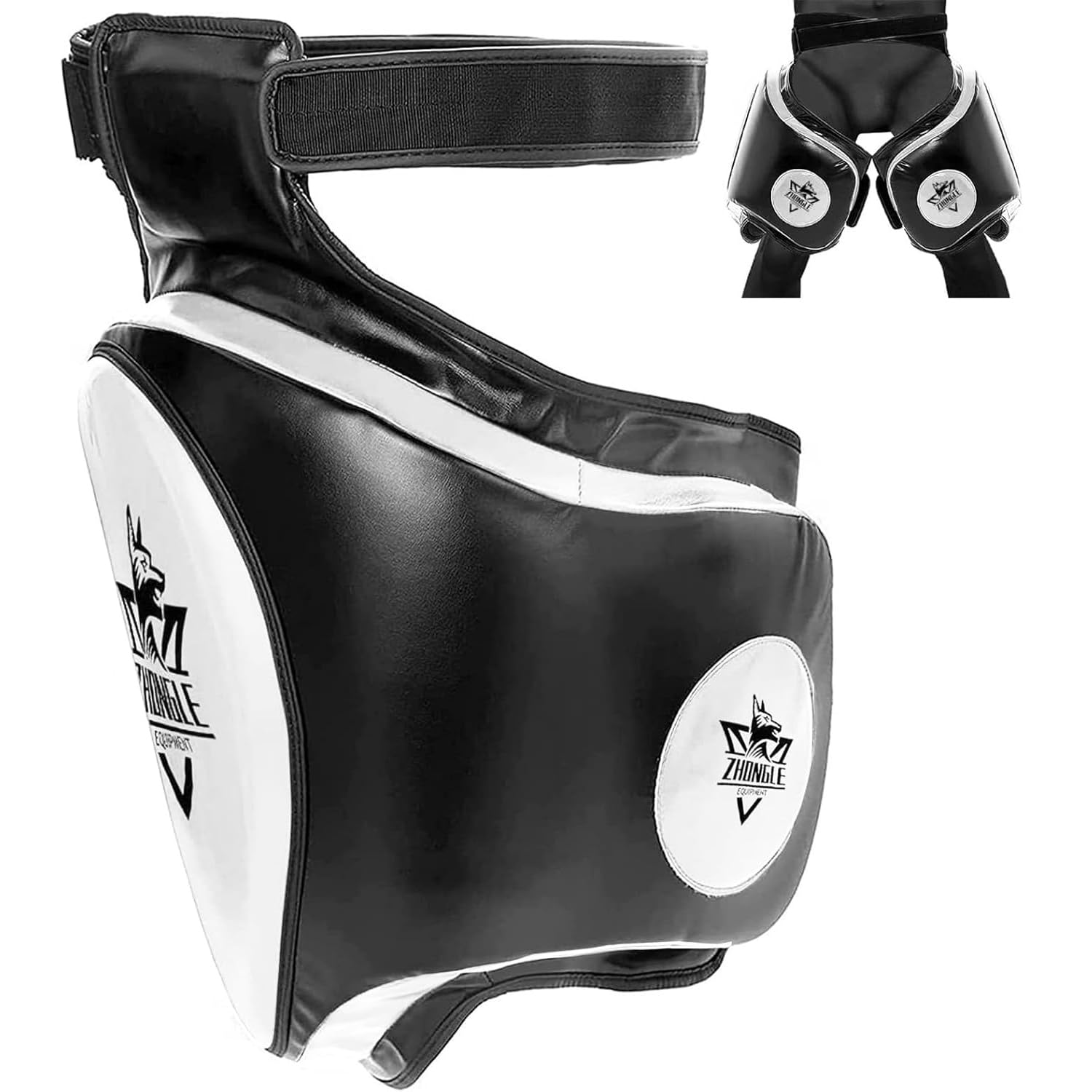 Generic Set di protezioni per inguine e cosce per Muay Thai/MMA, cuscinetti ammortizzanti da 10 cm, cinghie regolabili e protezione multistrato (60 cm)
