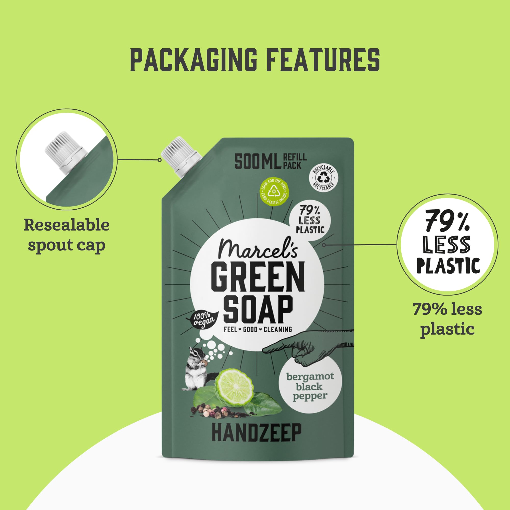 Marcel's Green Soap - Uzupełnienie mydła do rąk czarny pieprz i bergamotka - formuła bez mikroplastiku - mydło do rąk opakowanie uzupełniające - 99% biodegradowalne - wegańskie