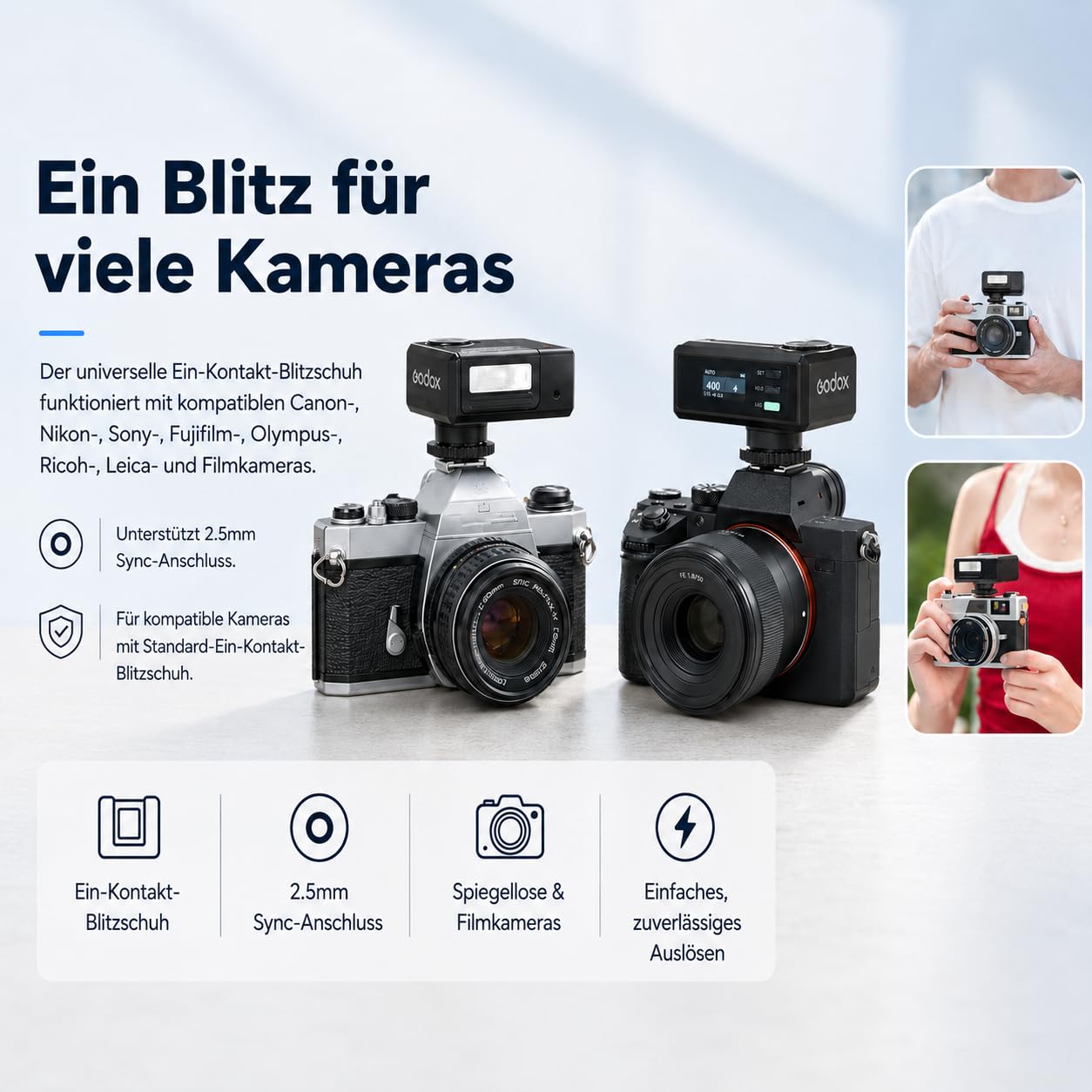 Godox iM30Pro iM30 Pro Mini Kamerablitz, GN15 Kamera Blitz, Auto & M Modus | 550 Blitze, 1,5s Recycling, USB-C, Einzelkontakt-Blitzschuh für Sony Canon Nikon Fujifilm Olympus Ricoh Leica Panasonic