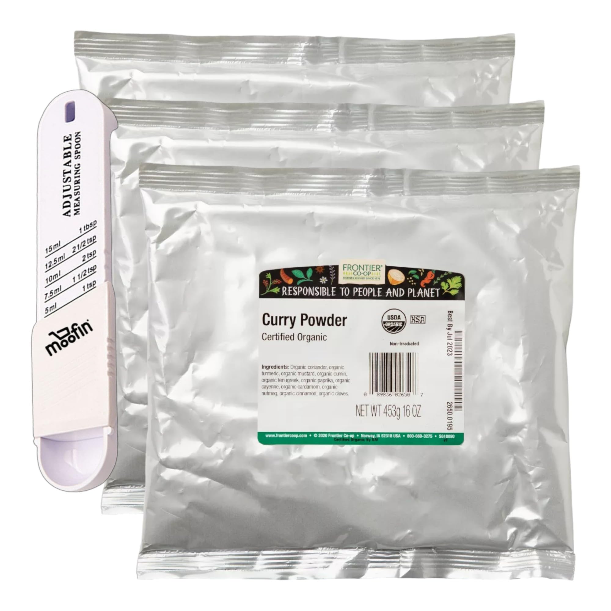 Seasoning Organic Curry Powder 1 Lb - Curry Powder Seasoning Bundle With Plastic Measuring Spoon - Aromatic Traditional Indian Spices, Versatile Cooking Essential ~ [Pack Of 3]
