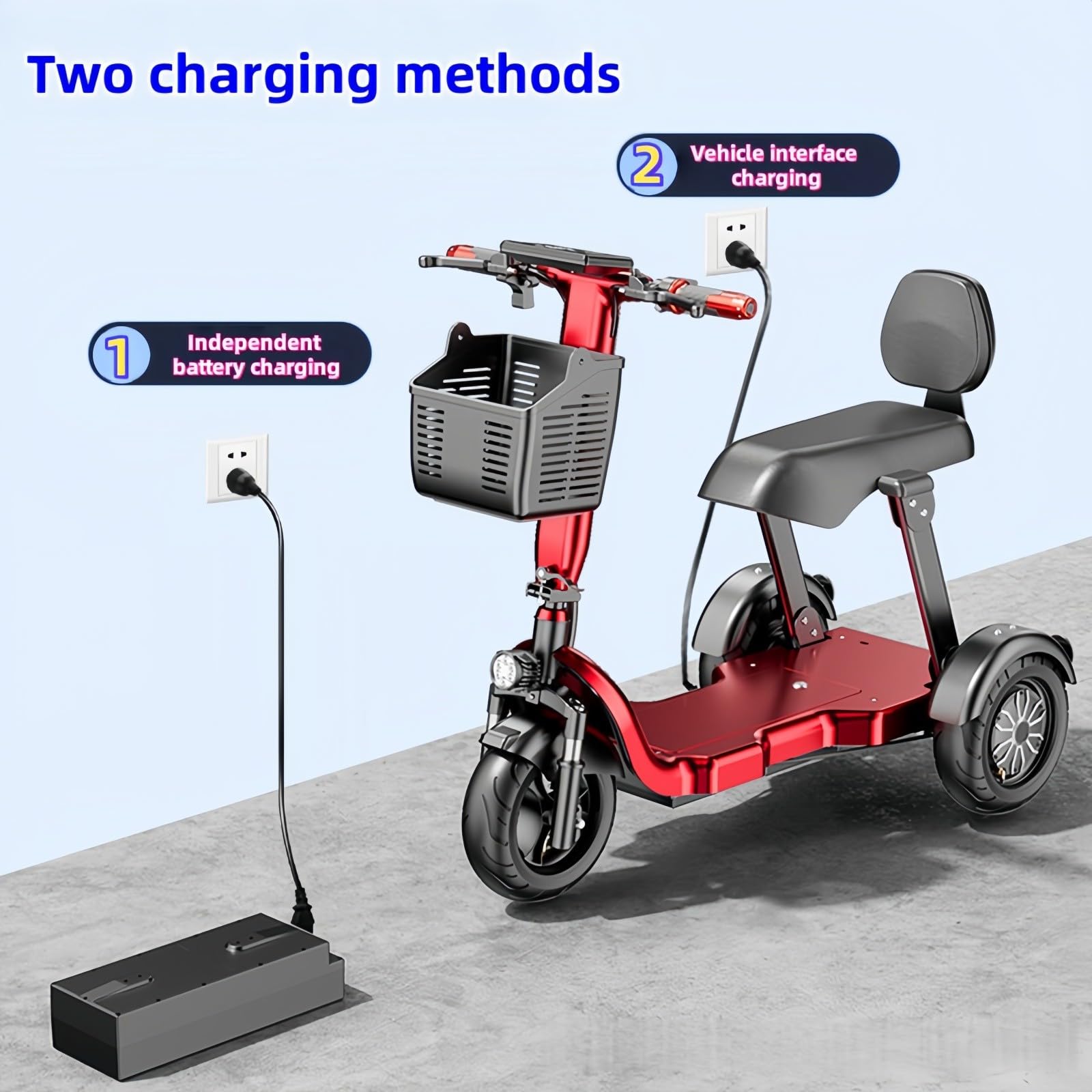 Scooter per Anziani Scooter Leggero Scooter Pieghevole Mobilità Facile Pieghevole Autonomia 20 km Dispositivo per Sedia a rotelle elettrica a 4 Ruote con Faro a LED